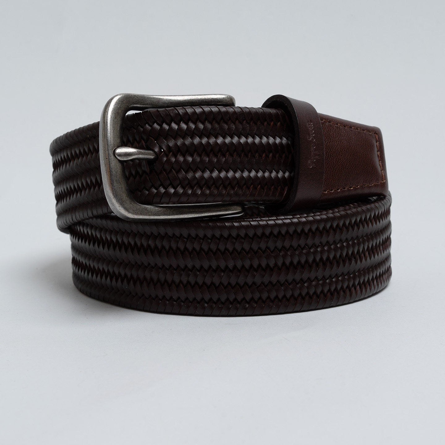 欧美潮牌男女通用棕色弹力牛皮编织腰带商务休闲针扣青年学生皮带