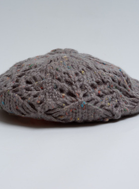 新款出口优雅气质灰色钩花毛线贝雷帽子女秋冬百搭保暖旅游针织帽
