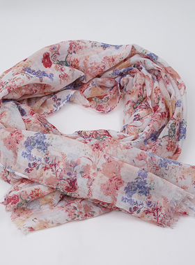 新款欧美时尚 优雅气质蓝紫碎花丝巾女春秋 百搭旅游巴厘纱巾披肩