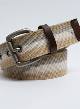 欧美潮牌 男士纯棉帆布腰带卡其休闲编织裤带 针扣复古青年皮带