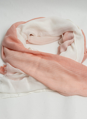 新款出口欧美 优雅气质橙色双拼围巾女春秋 百搭纯色旅游丝巾披肩