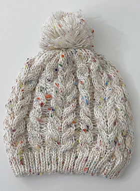 新款出口优雅气质白色彩点绞花毛线帽子女秋冬百搭保暖旅游针织帽