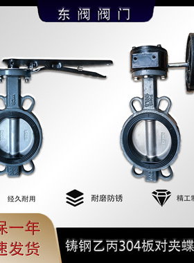 东阀D71X/D371X-16C手柄蜗轮对夹蝶阀铸钢乙丙304板DN5080100150