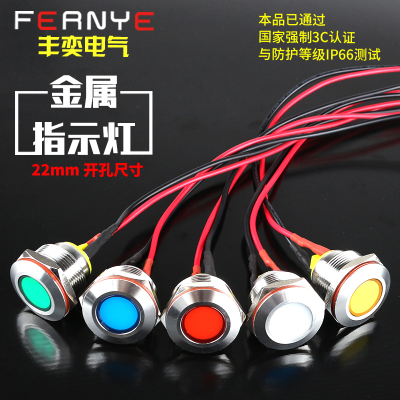 22mm摩托车LED发光二极管防水电源工作中信号指示灯 3V6V12V 24V