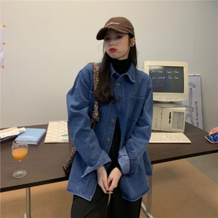 内搭叠穿蓝色牛仔衬衫 复古宽松小个子超软衬衣 外套女2025春秋新款