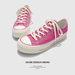 日系冈山久留米厚底增高粉色帆布鞋休闲鞋休闲增高运动鞋女