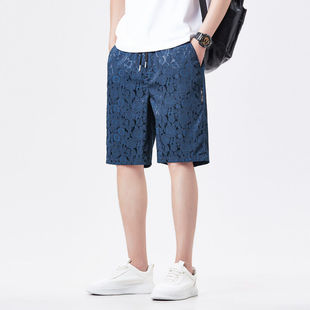 冰丝提花五分裤 直筒百搭宽松透气沙滩裤 夏季 短裤 休闲薄款 高端男士