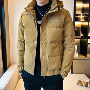 高端连帽羽绒服男冬季新款轻薄短款修身潮牌男士白鸭绒保暖外套帅
