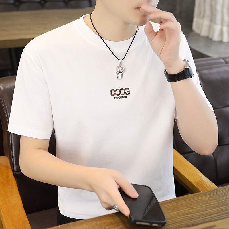 品牌简约字母刺绣男士短袖T恤年夏季新款圆领宽松潮牌半袖衫体恤