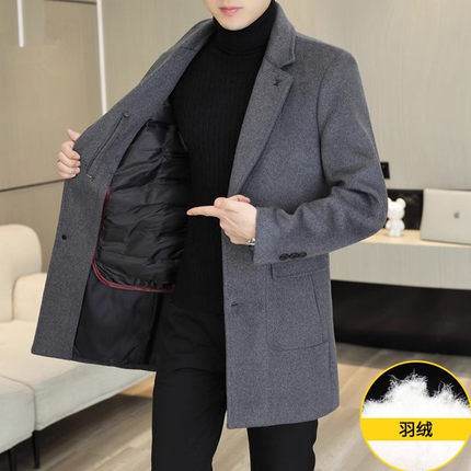高端中长款羊毛呢子大衣加厚2023秋冬季新款羽绒服内胆男士外套