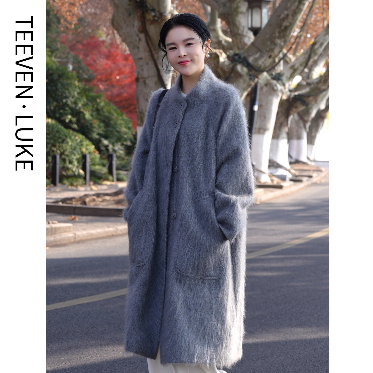 TEEVEN 2025新款氛围感外套质感羊绒羊毛拉毛工艺蓬松长毛呢大衣,女装/女士精品,毛呢外套,淘宝优惠券,粉丝福利购,淘宝优惠卷