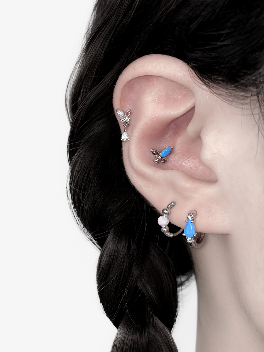 【全店买四免一】松石蓝耳钉耳圈