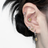 二十二丁目玫瑰切超闪小花耳钉钛钢黄色锆石水滴吊坠蝴蝶耳圈耳环