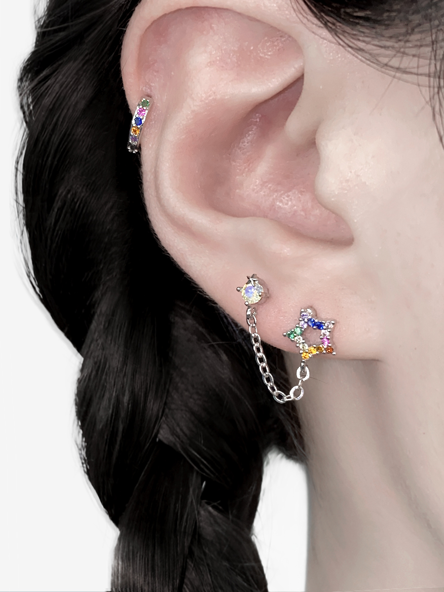 【全店买四免一】双耳钉彩虹星星