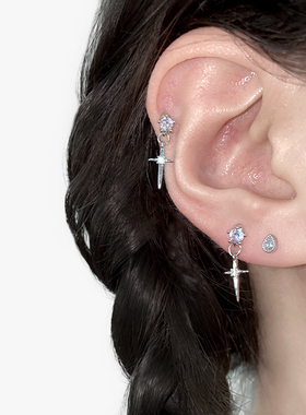 二十二丁目 十字架耳钉2026新款爆款高级感耳骨钉钛钢水滴耳蜗钉