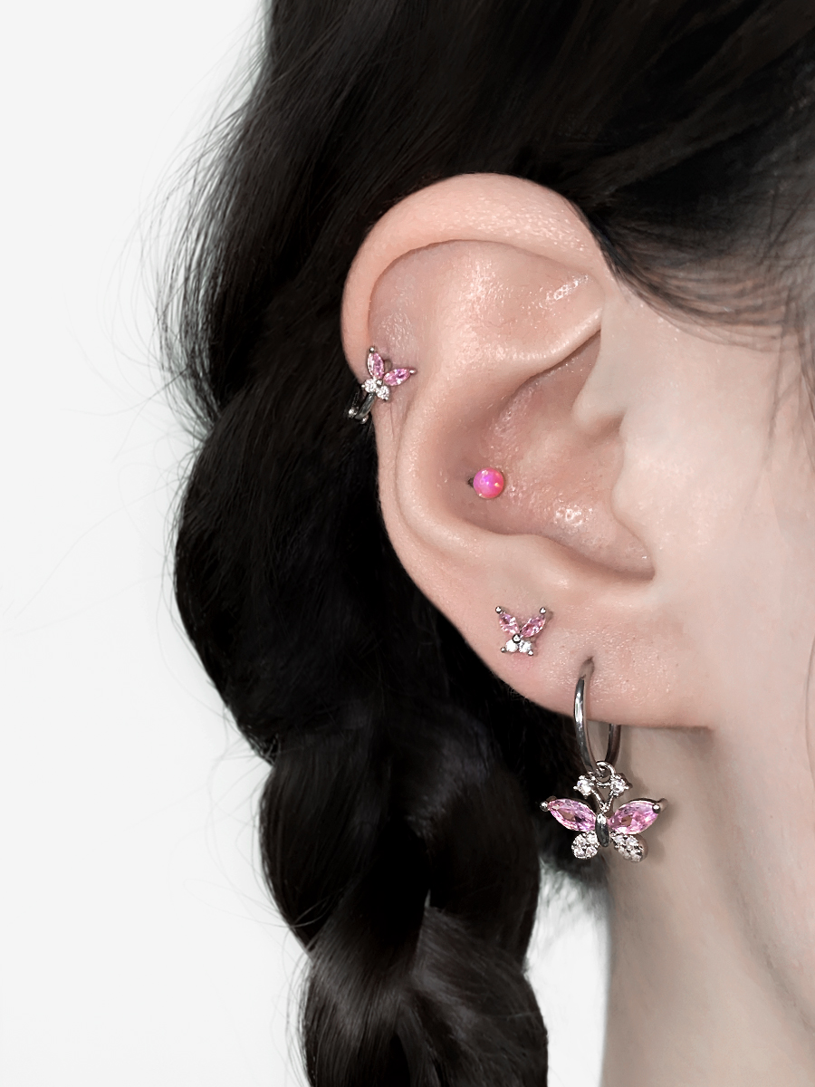 【全店买四免一】粉色锆石小蝴蝶