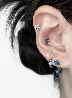 二十二丁目珍珠花朵耳钉澳宝串珠爱心耳圈耳扣松石蓝色耳环马蹄环