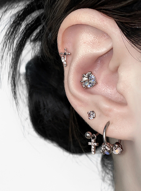 二十二丁目十字架马蹄环耳钉高级感钛钢龙爪耳饰边缘耳骨钉耳蜗钉