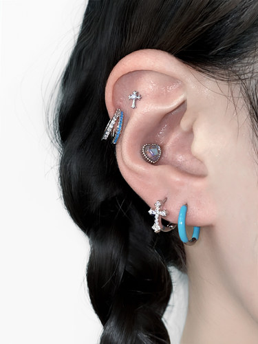 【全店买四免一】蓝色双层耳扣