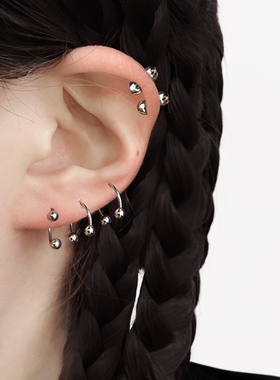 二十二丁目 U型双球耳骨钉女欧美ins耳环基础百搭双耳洞耳钉套装
