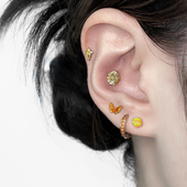 二十二丁目超闪烟花锆石耳钉睡觉免摘钛钢蝴蝶耳骨钉轻奢橙色耳圈