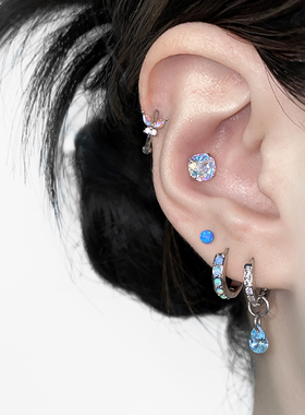 二十二丁目蓝色澳宝耳圈耳环高级感耳骨钉蝴蝶水滴耳扣钛钢耳钉女
