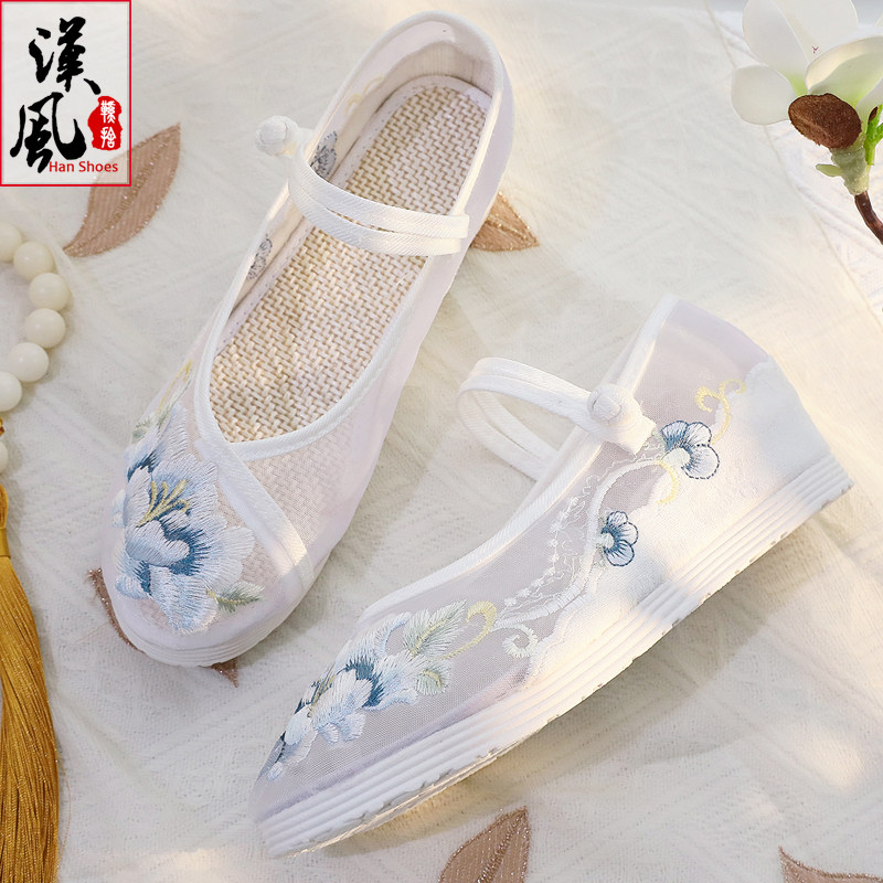内增高刺绣绣花中国风网纱布鞋