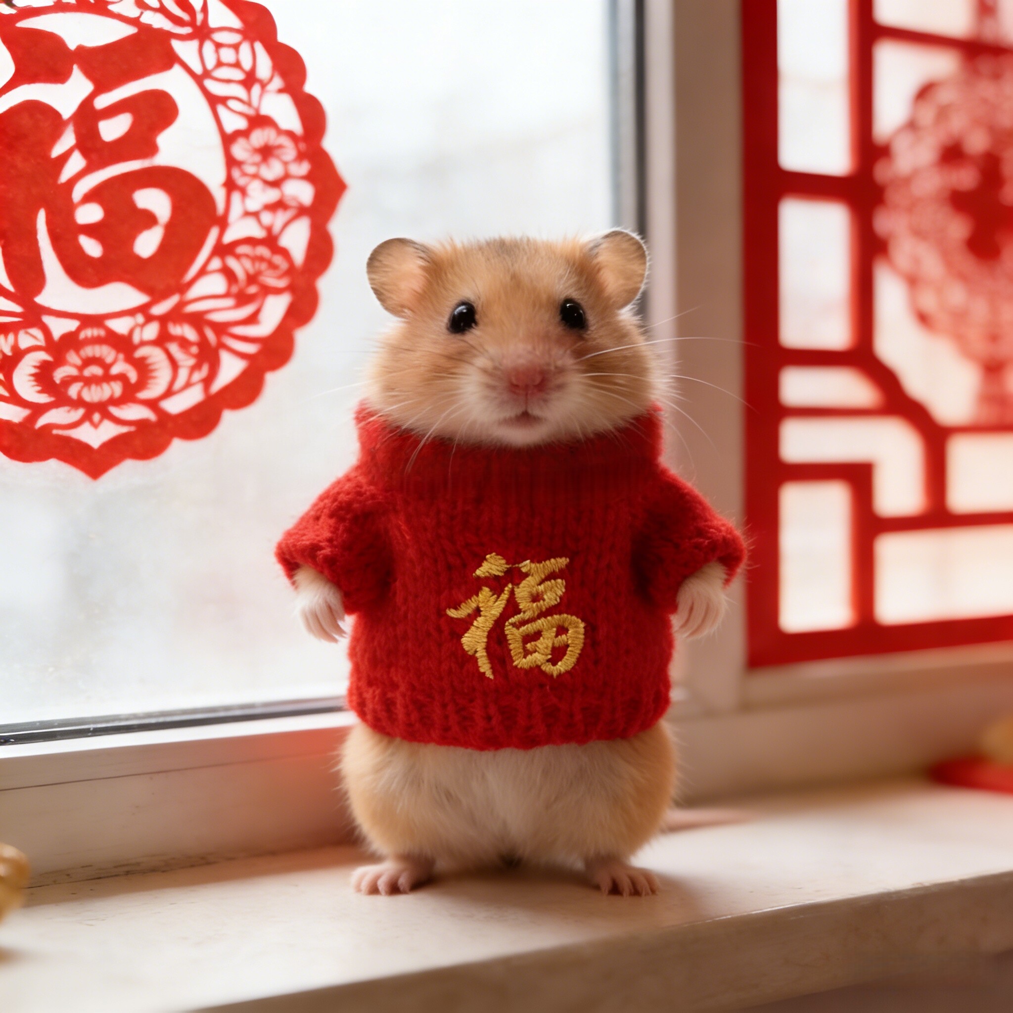 新年福字金丝熊仓鼠专用小衣服冬玩具/造景装饰