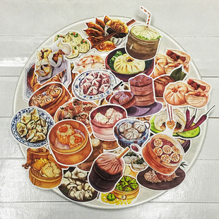 手账贴纸手绘包子煎饺小笼包叉烧日记装饰贴广式早点早茶点心贴画