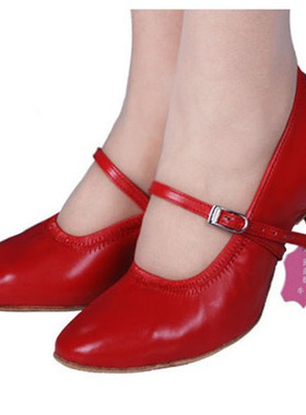 贝蒂狐步快步舞交谊红色舞蹈鞋女士探戈摩登国标软皮牛皮中高跟7c