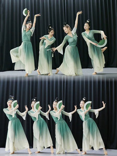 醉清波舞蹈演出服古典舞渐变纱衣裙裤练功服绿萝裙剧目舞表演服女