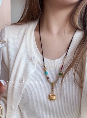 夫人手作 新中式国风手工编绳小胖福无相佛项链饰品毛衣链可调节