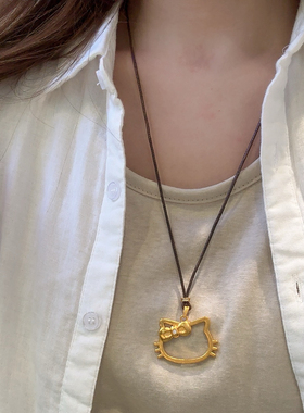 夫人手作 可爱kt猫项链女吊坠锁骨链皮绳可调节项链毛衣链