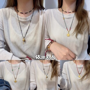 夫人手作 新中式手工编绳唐卡吊坠绳项链绳锁骨链玉坠黄金吊坠