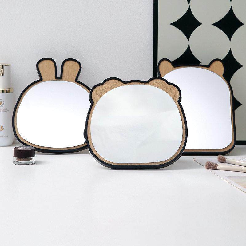 爱小熊猫咪木制折叠化可妆镜家用便携梳妆镜女生宿舍桌面台式镜子