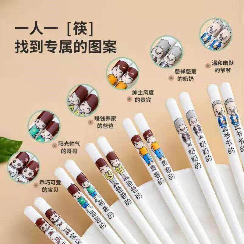 一家人陶瓷筷子家用带称呼一骨瓷防霉耐高温子分色快子亲卡通称呼