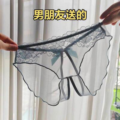 透明内裤女全透无裆大码胖M房M事蕾丝开裆女士性感诱惑三角裤免脱