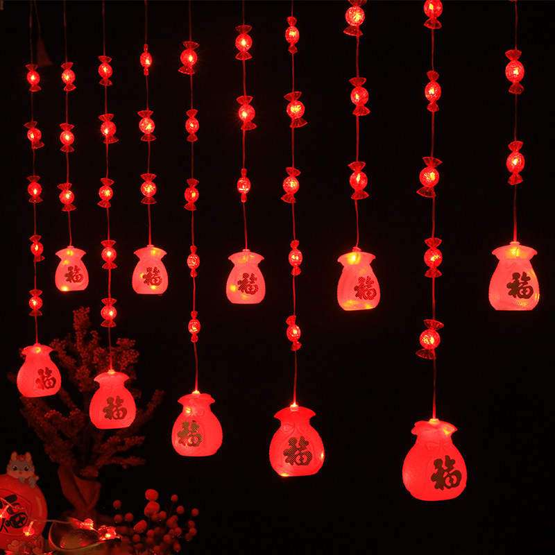 过新年装饰灯led星星灯小彩灯闪灯串灯家用红灯笼场景房间布置灯