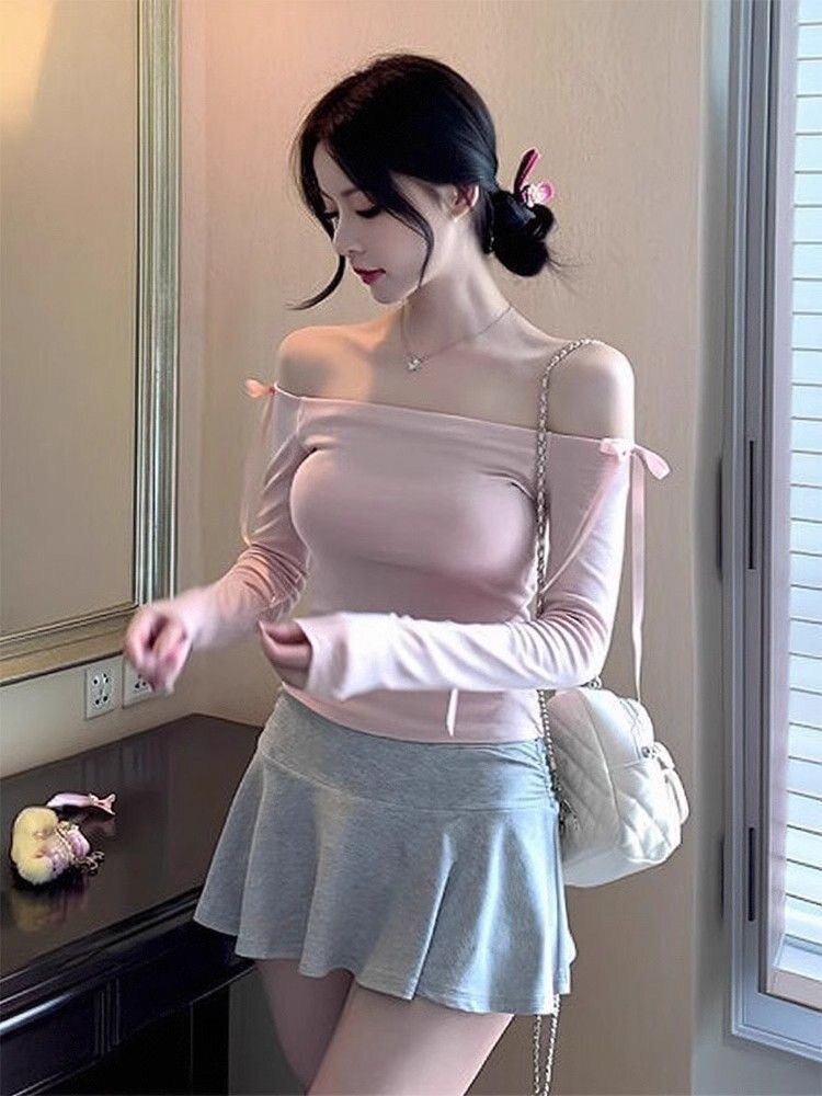 2025新款美女氛围蝴蝶结一字大码套装