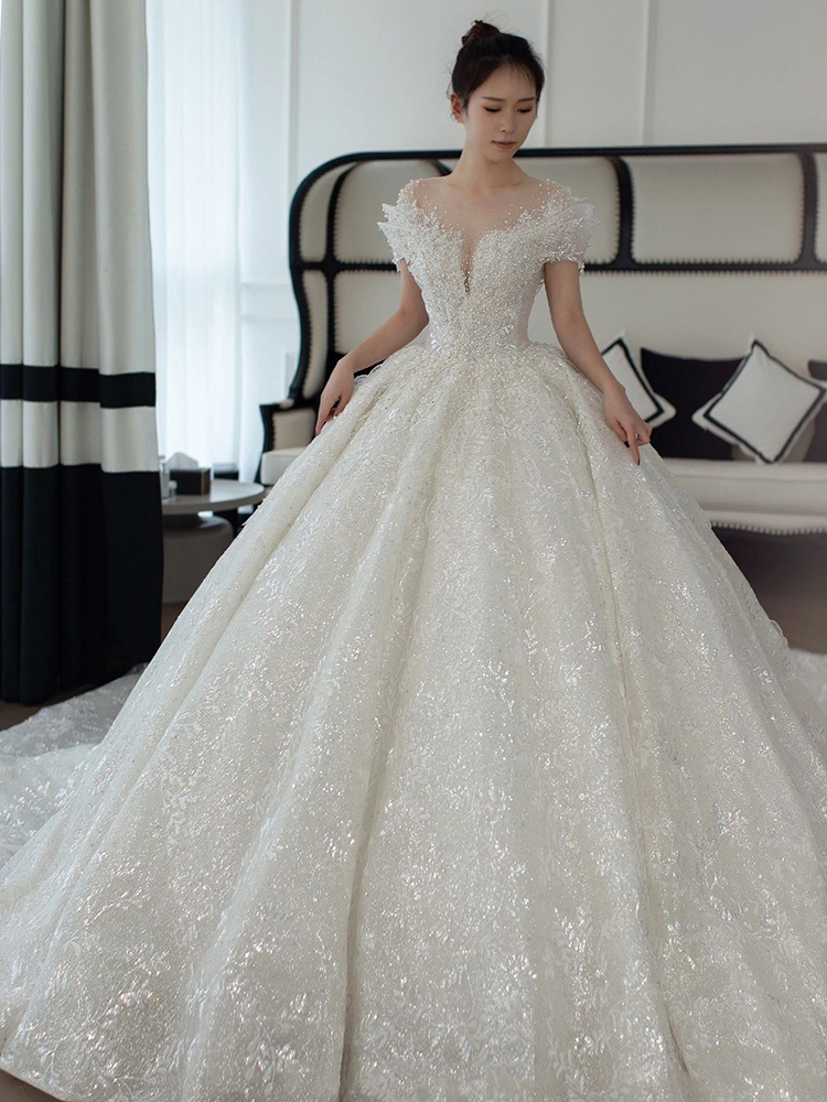 One -shoulder wedding dress 2024 new bride main yarn is fugitive princess, a small pregnant woman, big size, heavy work fat MM French One -shoulder wedding dress 2024 new bride main yarn is fugitive princess, a small pregnant woman, big size, heavy work fat MM French