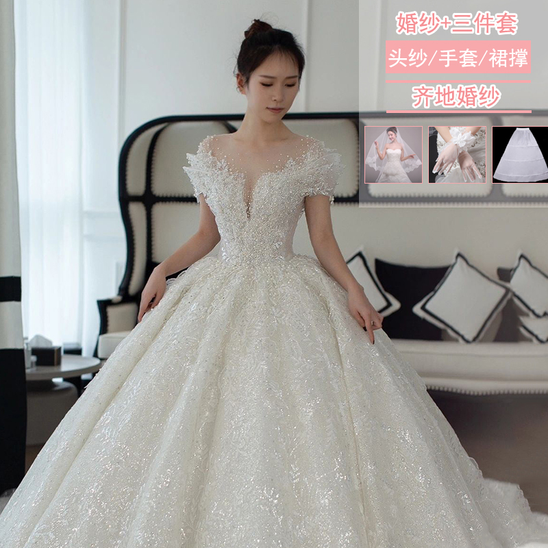  White land model (wedding dress+three -piece set)+Tailor -made (not refund or change)   + $9.42 