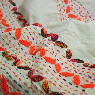 瓦娜印度纯进口传统手工植物染色刺绣花花棉布料衬衫裙袍面料二号