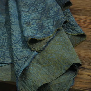 瓦娜家设计师柞蚕丝棉布料高支提花植物染色匠造艺术服装面料深蓝