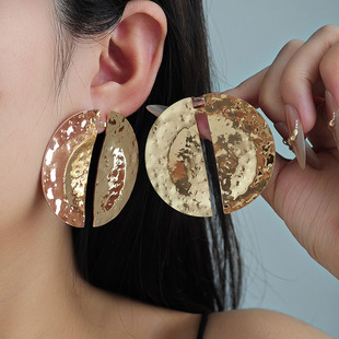 欧美金属风大圆盘耳钉夸张个性小众耳环大气感高级轻奢几何耳饰