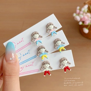 网红可爱麻花辫女孩耳钉银针立体设计感多巴胺彩色卡通学生耳饰