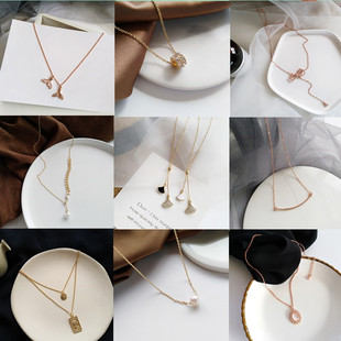 choker网红复古ins简约双层珍珠项链女冷淡风潮锁骨链短款颈带链