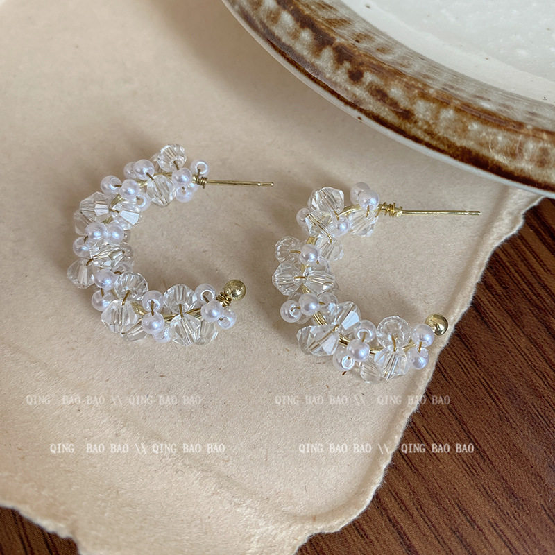 S925银针小香风不规则C型珍珠耳环2024年新款潮小众设计感耳钉女