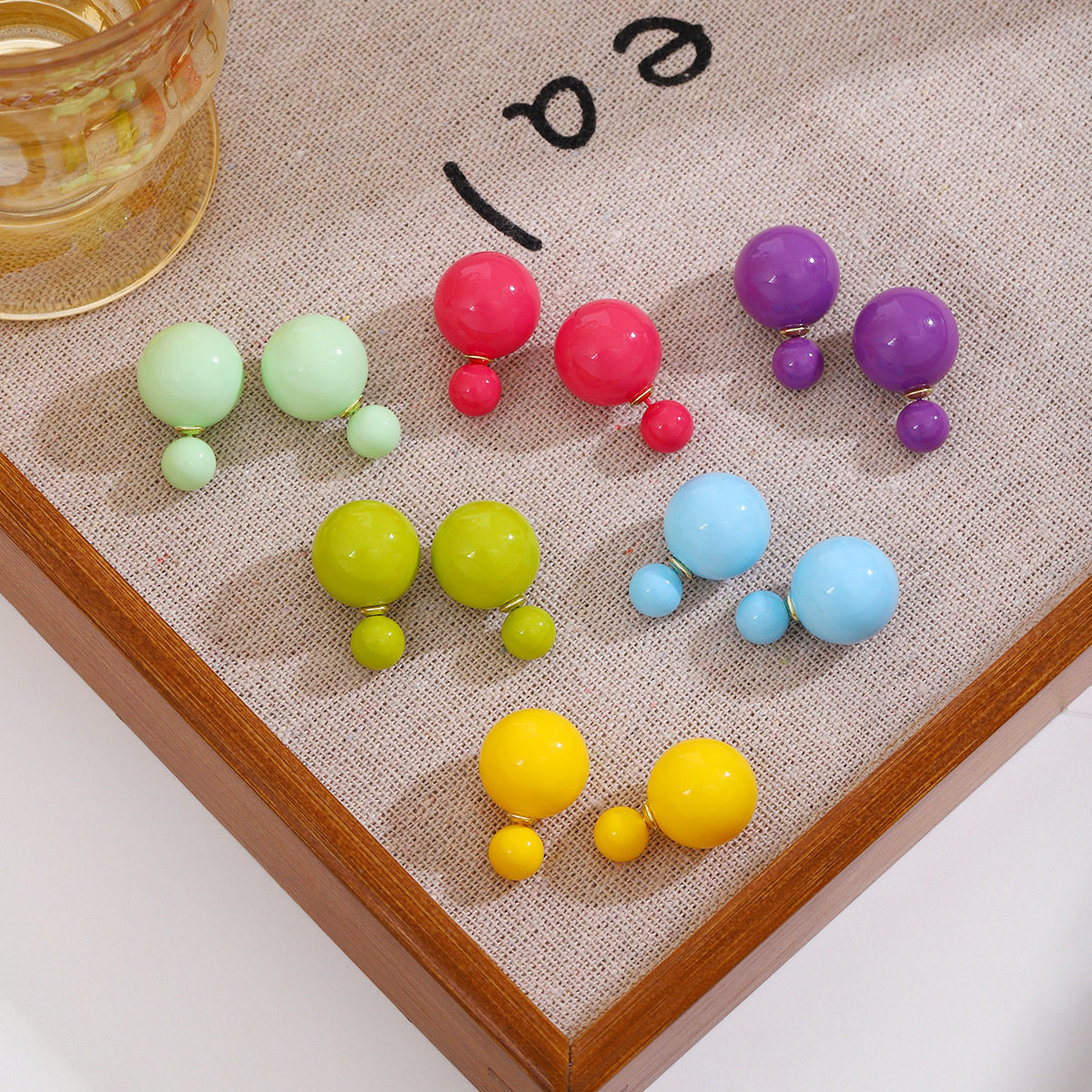 银针韩版简约小清新糖果色双面可戴耳环 马卡龙甜美珍珠圆球耳钉