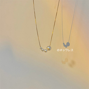 百搭锁骨链2022年新款 4颗珍珠项链女ins法式 简约小清新网红时尚