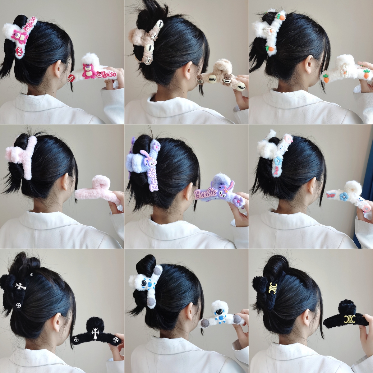 秋冬小熊毛绒抓夹大号卡通发卡